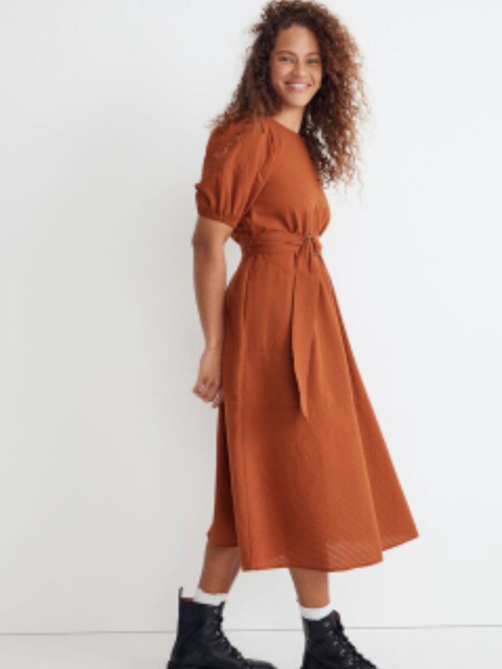 NWT Madewell Seersucker Belted Midi Dress (S)